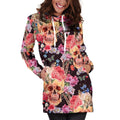 Blossom Peony Skull Pattern Print Pullover Hoodie Dress