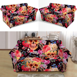 Blossom Peony Skull Pattern Print Loveseat Slipcover