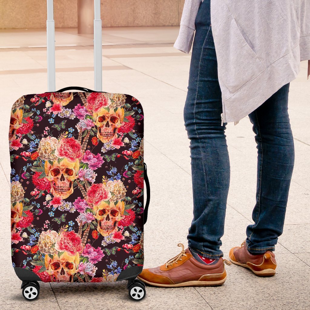 Blossom Peony Skull Pattern Print Luggage Cover GearFrost