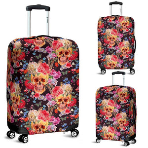 Blossom Peony Skull Pattern Print Luggage Cover GearFrost