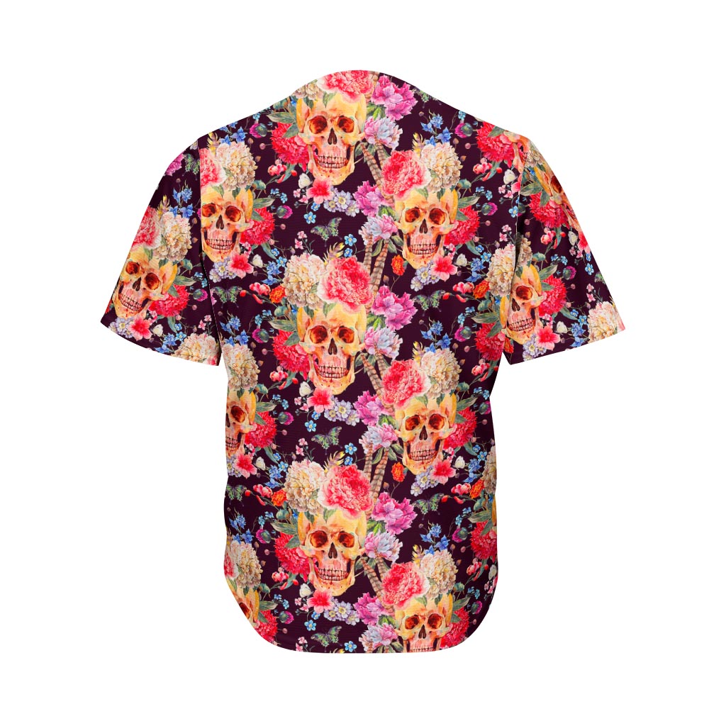 Blossom Peony Skull Pattern Print Men's Baseball Jersey