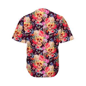 Blossom Peony Skull Pattern Print Men's Baseball Jersey