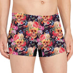 Blossom Peony Skull Pattern Print Men's Boxer Briefs