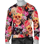 Blossom Peony Skull Pattern Print Men's Crewneck Sweatshirt GearFrost