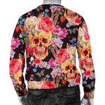 Blossom Peony Skull Pattern Print Men's Crewneck Sweatshirt GearFrost