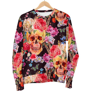 Blossom Peony Skull Pattern Print Men's Crewneck Sweatshirt GearFrost