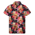 Blossom Peony Skull Pattern Print Men's Short Sleeve Shirt