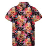 Blossom Peony Skull Pattern Print Men's Short Sleeve Shirt