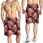 Blossom Peony Skull Pattern Print Men's Shorts