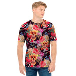 Blossom Peony Skull Pattern Print Men's T-Shirt