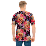 Blossom Peony Skull Pattern Print Men's T-Shirt