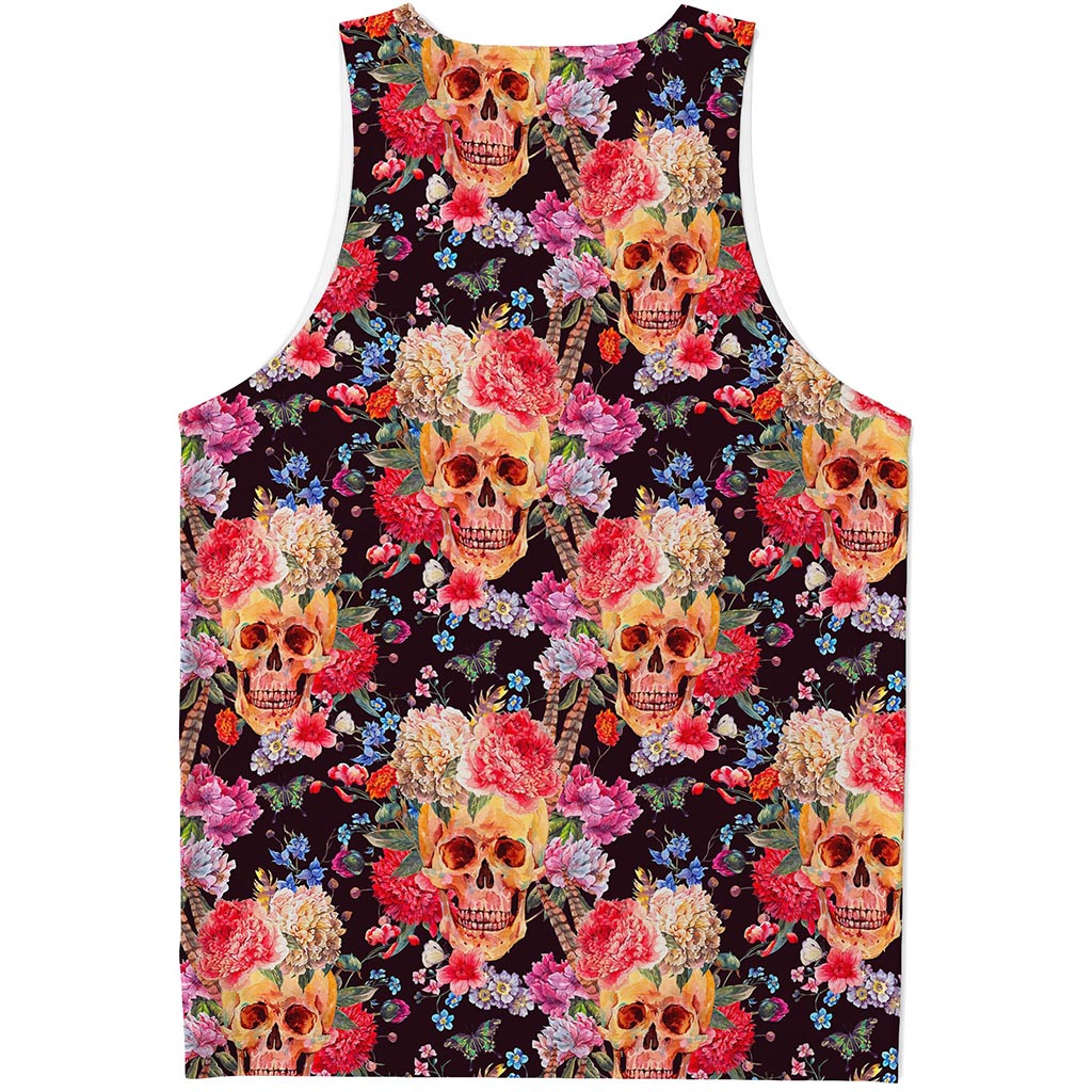 Blossom Peony Skull Pattern Print Men's Tank Top