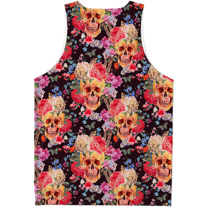 Blossom Peony Skull Pattern Print Men's Tank Top