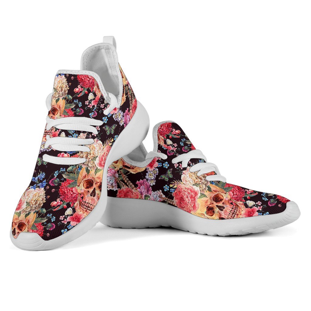 Blossom Peony Skull Pattern Print Mesh Knit Shoes GearFrost