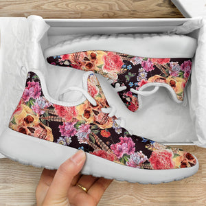 Blossom Peony Skull Pattern Print Mesh Knit Shoes GearFrost