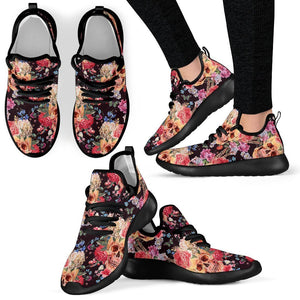 Blossom Peony Skull Pattern Print Mesh Knit Shoes GearFrost