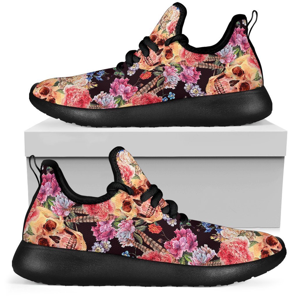 Blossom Peony Skull Pattern Print Mesh Knit Shoes GearFrost