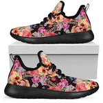 Blossom Peony Skull Pattern Print Mesh Knit Shoes GearFrost