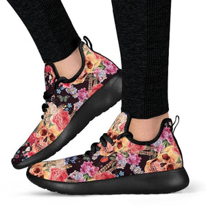 Blossom Peony Skull Pattern Print Mesh Knit Shoes GearFrost