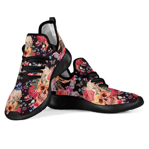 Blossom Peony Skull Pattern Print Mesh Knit Shoes GearFrost