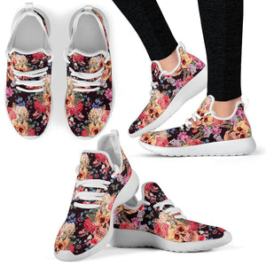 Blossom Peony Skull Pattern Print Mesh Knit Shoes GearFrost