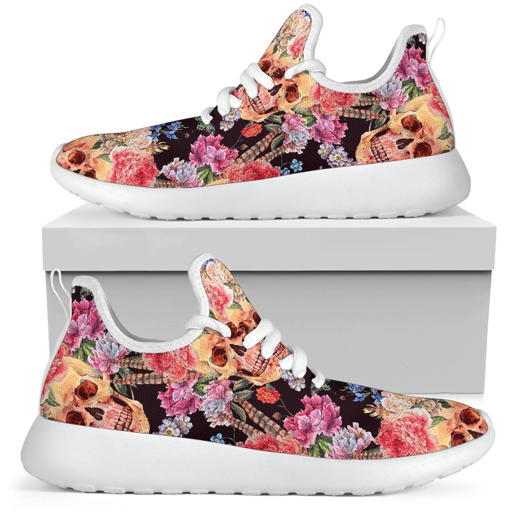 Blossom Peony Skull Pattern Print Mesh Knit Shoes GearFrost