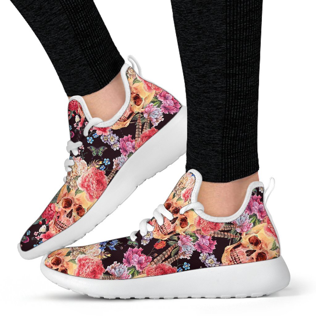 Blossom Peony Skull Pattern Print Mesh Knit Shoes GearFrost