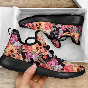 Blossom Peony Skull Pattern Print Mesh Knit Shoes GearFrost