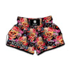 Blossom Peony Skull Pattern Print Muay Thai Boxing Shorts