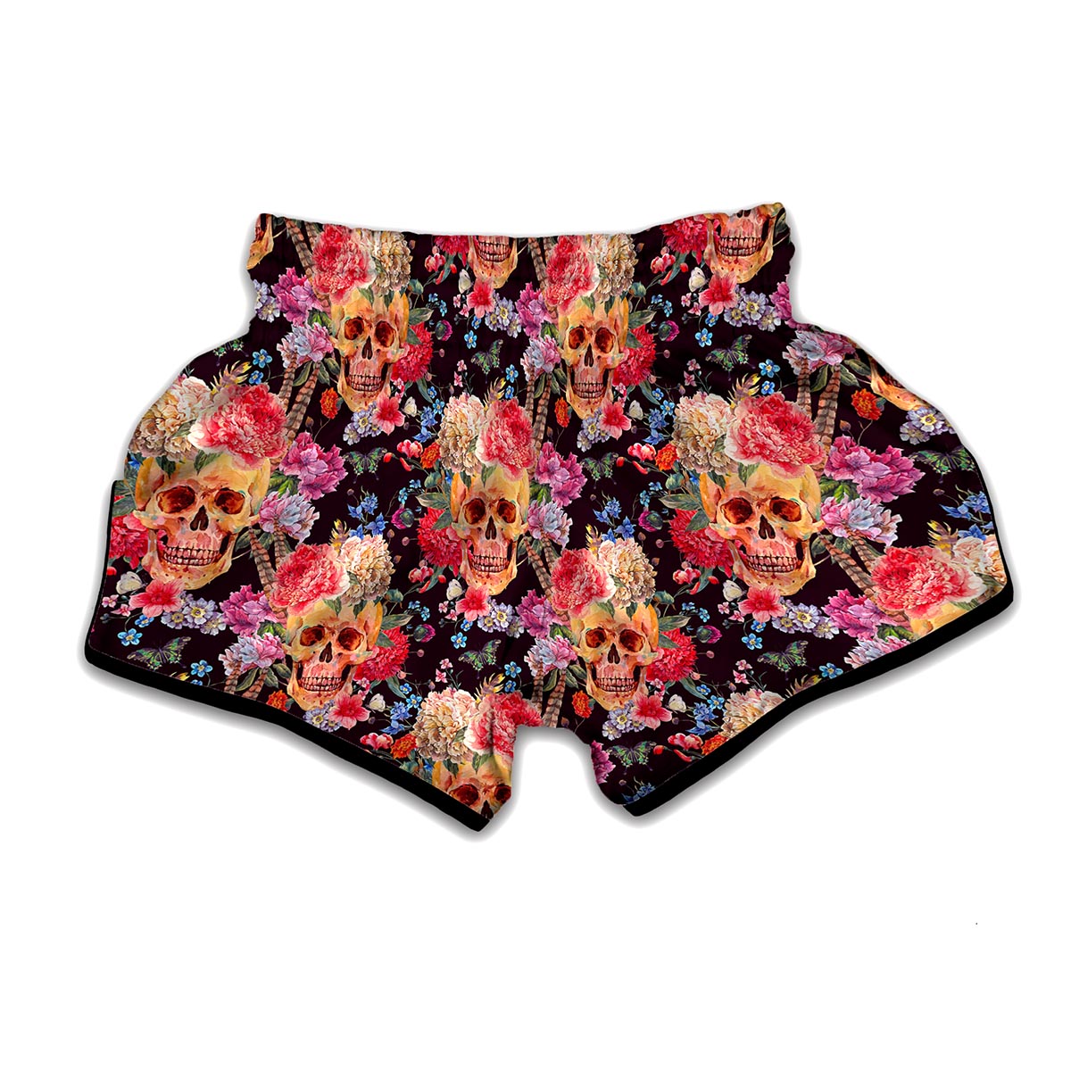 Blossom Peony Skull Pattern Print Muay Thai Boxing Shorts