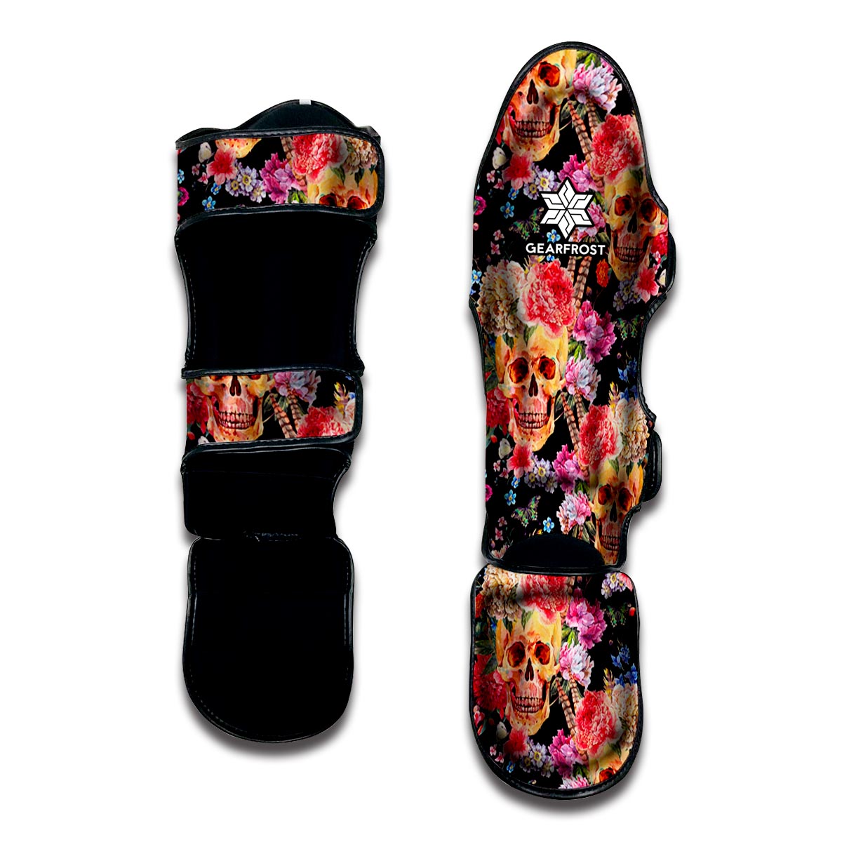 Blossom Peony Skull Pattern Print Muay Thai Shin Guard