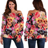 Blossom Peony Skull Pattern Print Off Shoulder Sweatshirt GearFrost