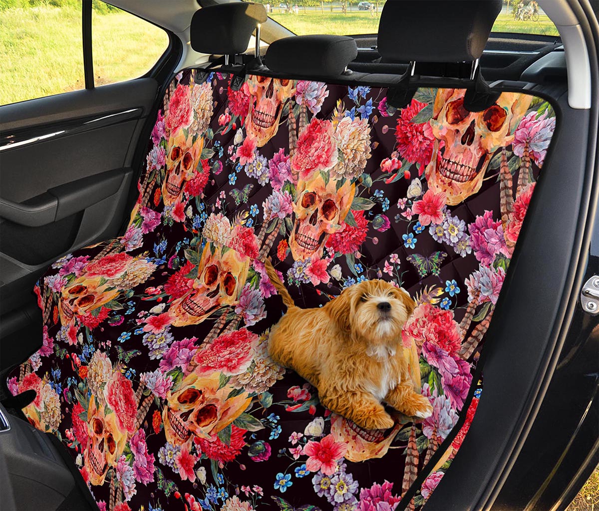 Blossom Peony Skull Pattern Print Pet Car Back Seat Cover