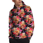 Blossom Peony Skull Pattern Print Pullover Hoodie