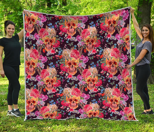 Blossom Peony Skull Pattern Print Quilt