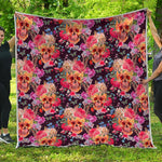 Blossom Peony Skull Pattern Print Quilt