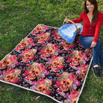 Blossom Peony Skull Pattern Print Quilt