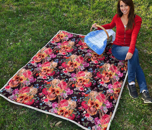 Blossom Peony Skull Pattern Print Quilt