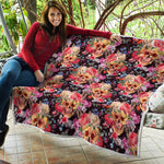 Blossom Peony Skull Pattern Print Quilt