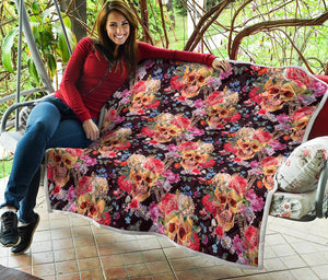 Blossom Peony Skull Pattern Print Quilt