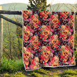 Blossom Peony Skull Pattern Print Quilt