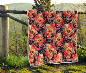 Blossom Peony Skull Pattern Print Quilt