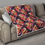 Blossom Peony Skull Pattern Print Quilt