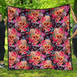 Blossom Peony Skull Pattern Print Quilt