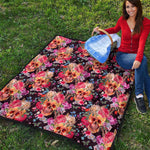 Blossom Peony Skull Pattern Print Quilt