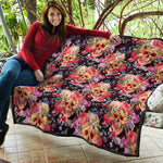 Blossom Peony Skull Pattern Print Quilt