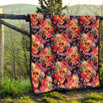 Blossom Peony Skull Pattern Print Quilt