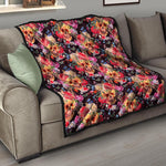 Blossom Peony Skull Pattern Print Quilt