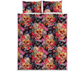 Blossom Peony Skull Pattern Print Quilt Bed Set