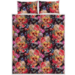 Blossom Peony Skull Pattern Print Quilt Bed Set